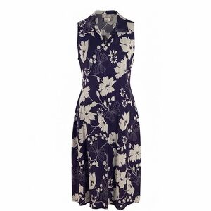 Purple Floral Print Sleeveless Midi Dress